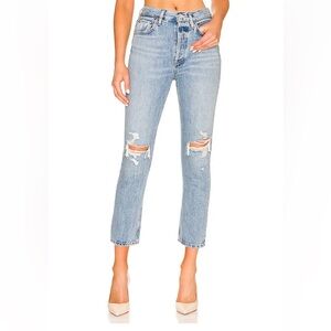 Agolde Women's Riley Crop Jean in Blitz, Size 29, 100% Cotton, Distressed